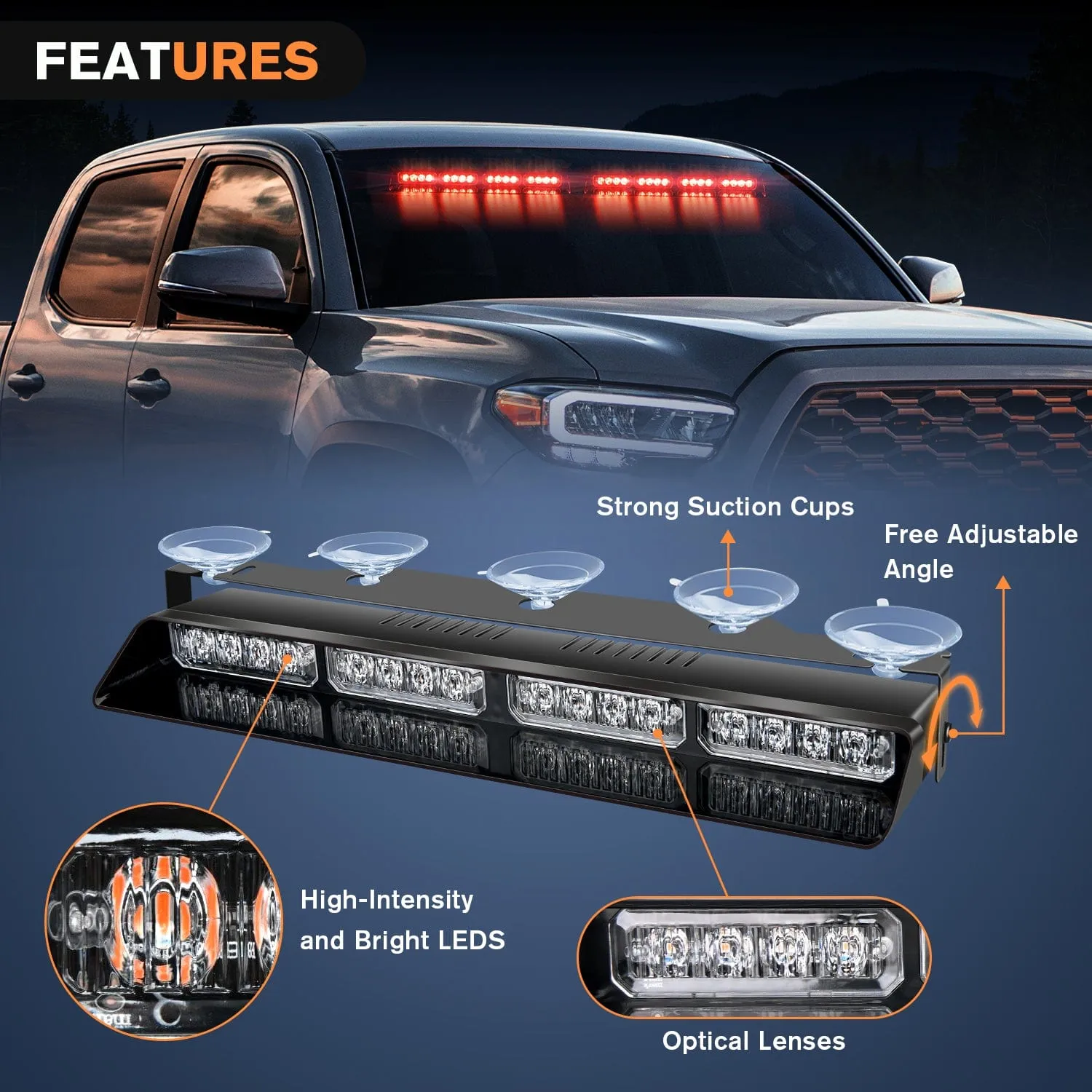 32LED Red Emergency Dash Strobe Lights with Controller Suction Cups