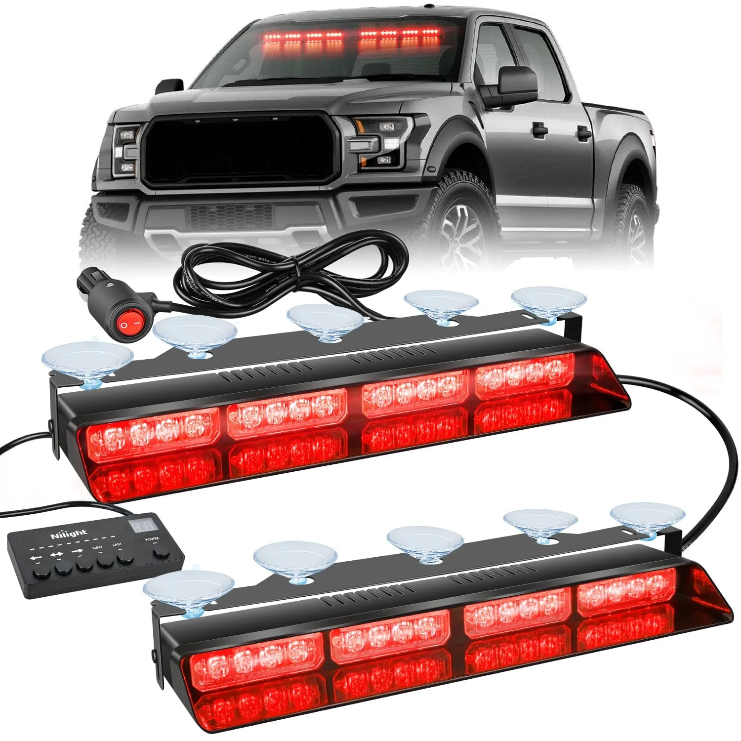 32LED Red Emergency Dash Strobe Lights with Controller Suction Cups