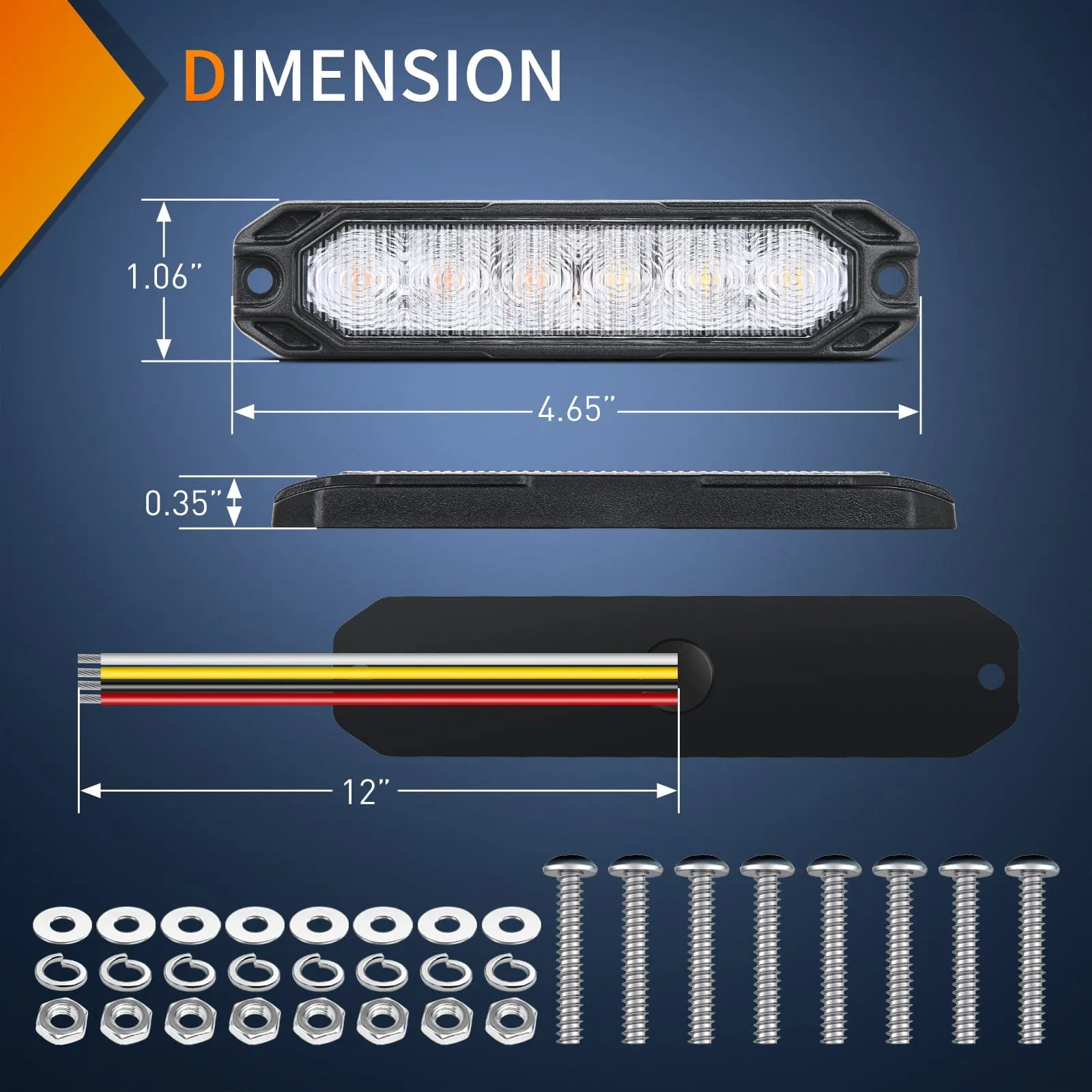 4PCS 6 LED Purple and White Emergency Warning Strobe Lights