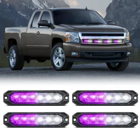 4PCS 6 LED Purple and White Emergency Warning Strobe Lights