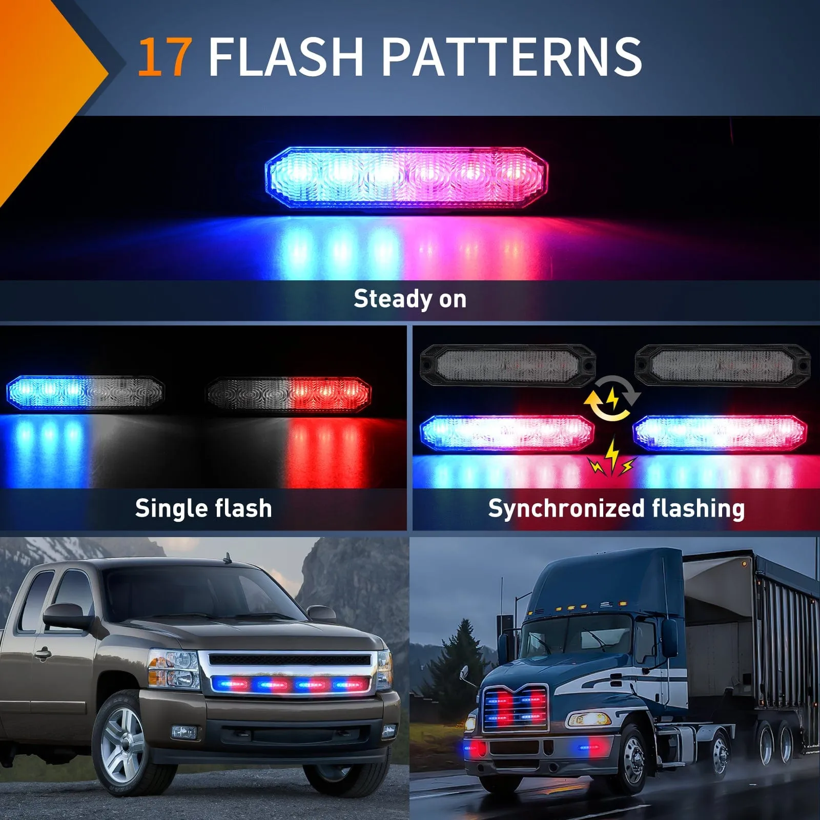 4PCS 6 LED Red and Blue Emergency Warning Strobe Lights