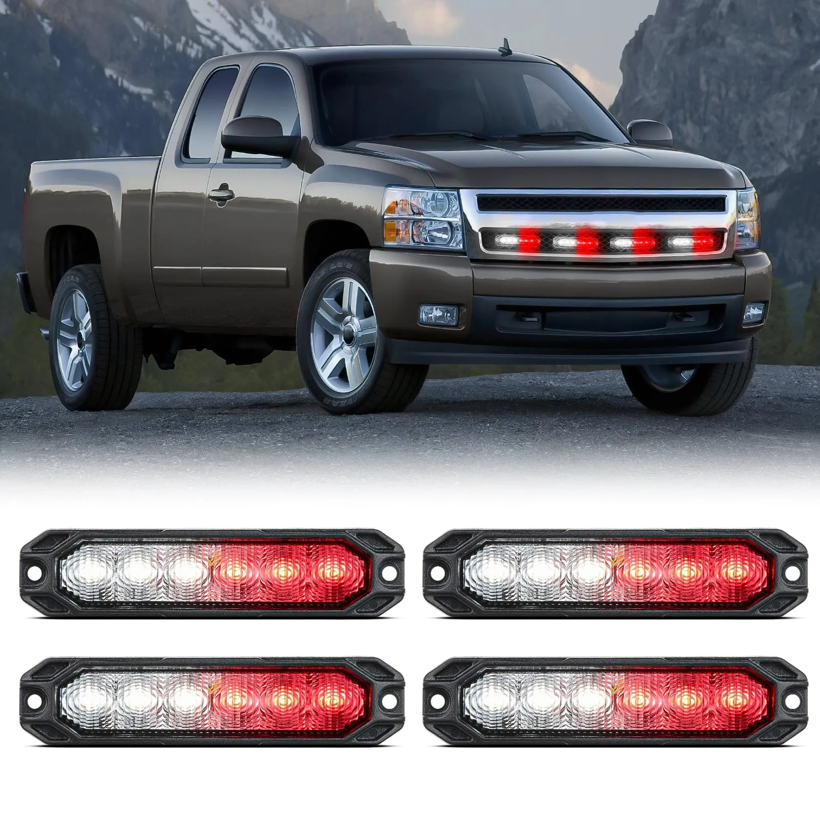 4PCS 6 LED Red and White Emergency Warning Strobe Lights