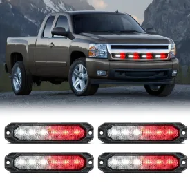 4PCS 6 LED Red and White Emergency Warning Strobe Lights