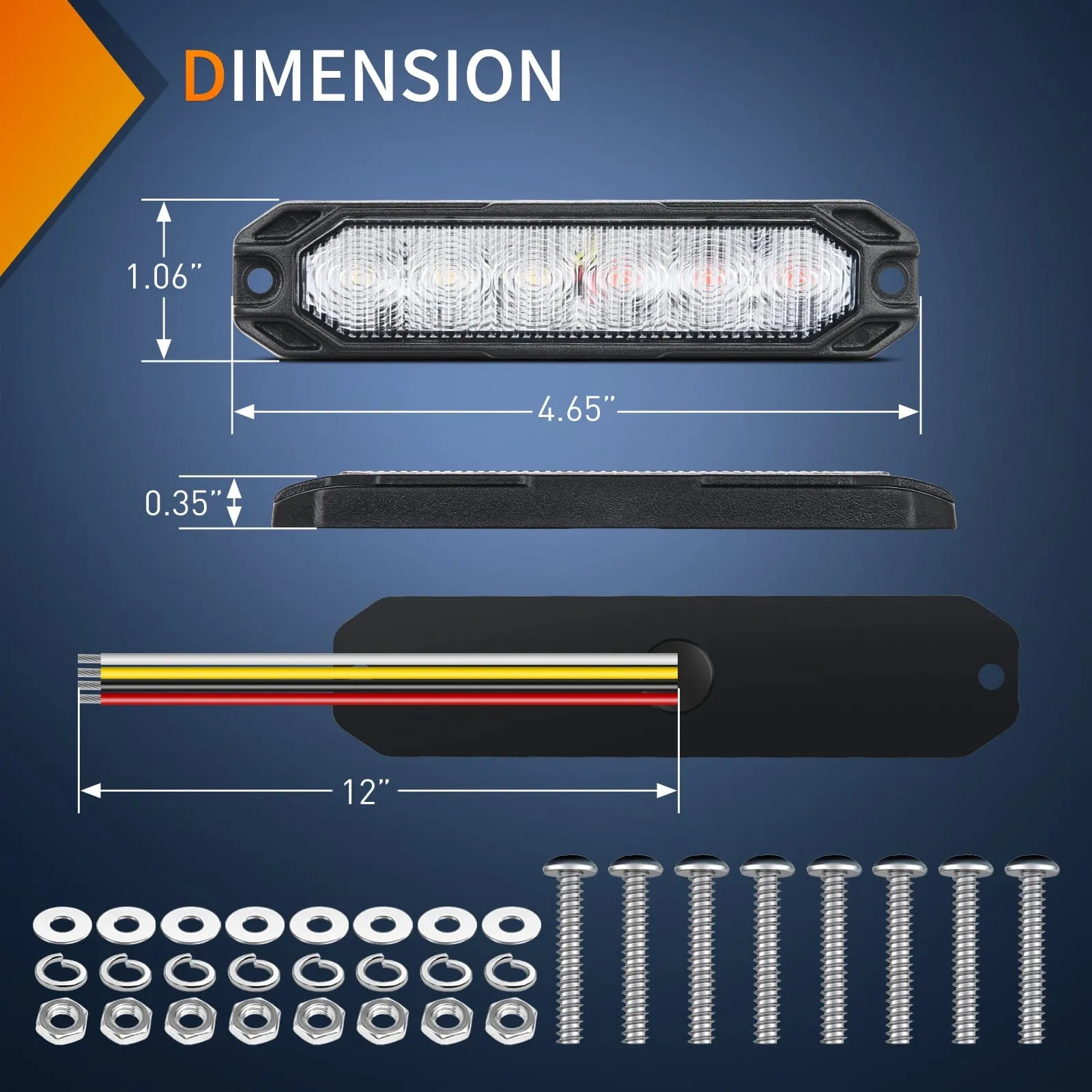 4PCS 6 LED Red and White Emergency Warning Strobe Lights