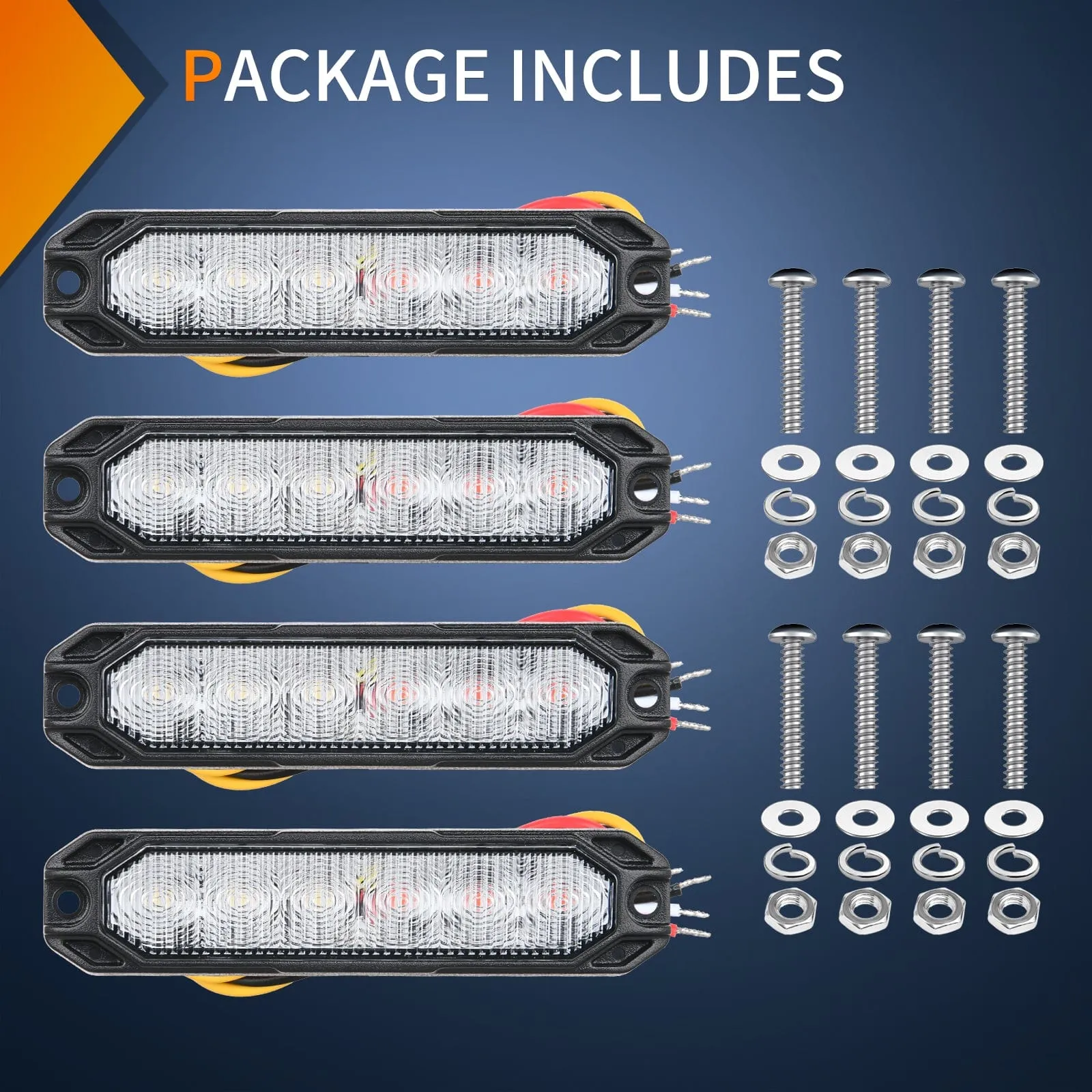 4PCS 6 LED Red and White Emergency Warning Strobe Lights
