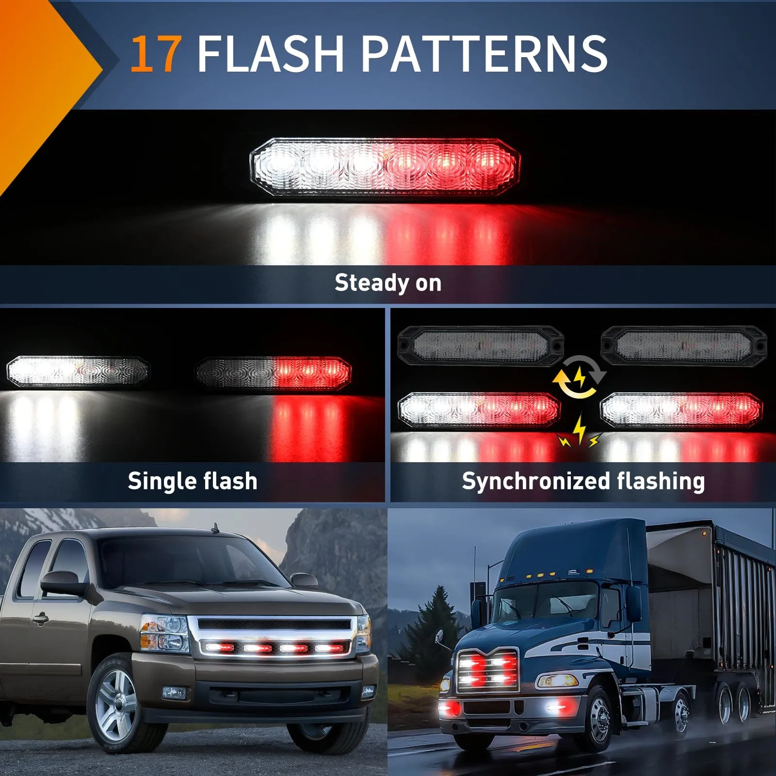 4PCS 6 LED Red and White Emergency Warning Strobe Lights