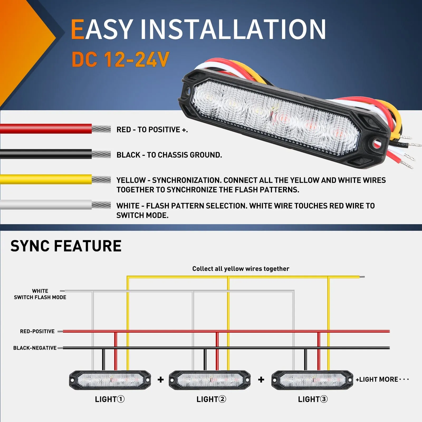 4PCS 6 LED Red and White Emergency Warning Strobe Lights