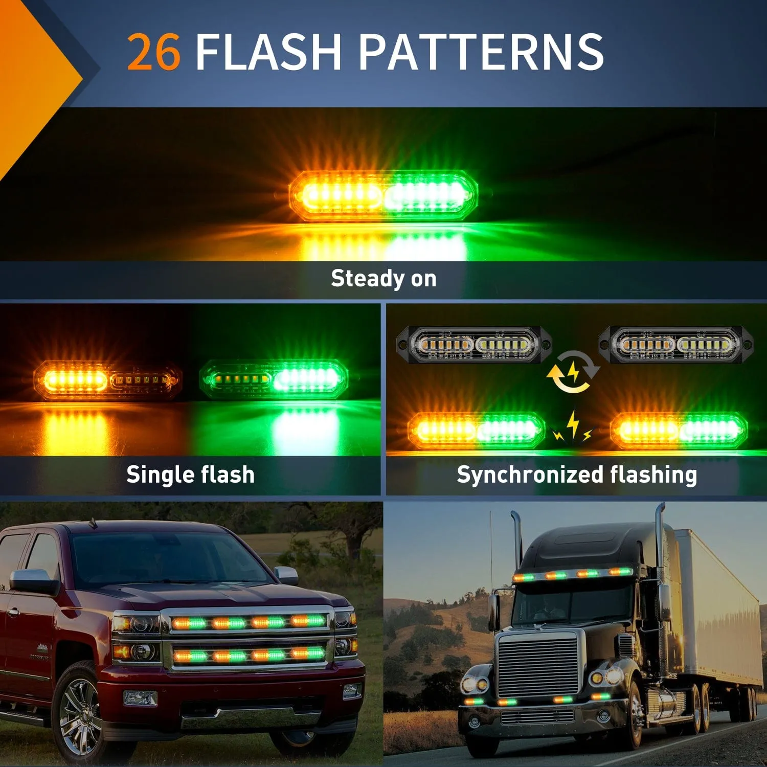 8PCS 12LED Amber Green Emergency Strobe Lights