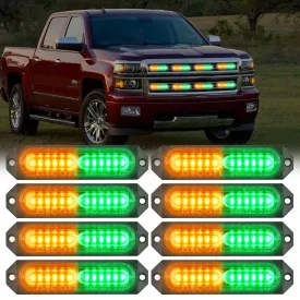 8PCS 12LED Amber Green Emergency Strobe Lights