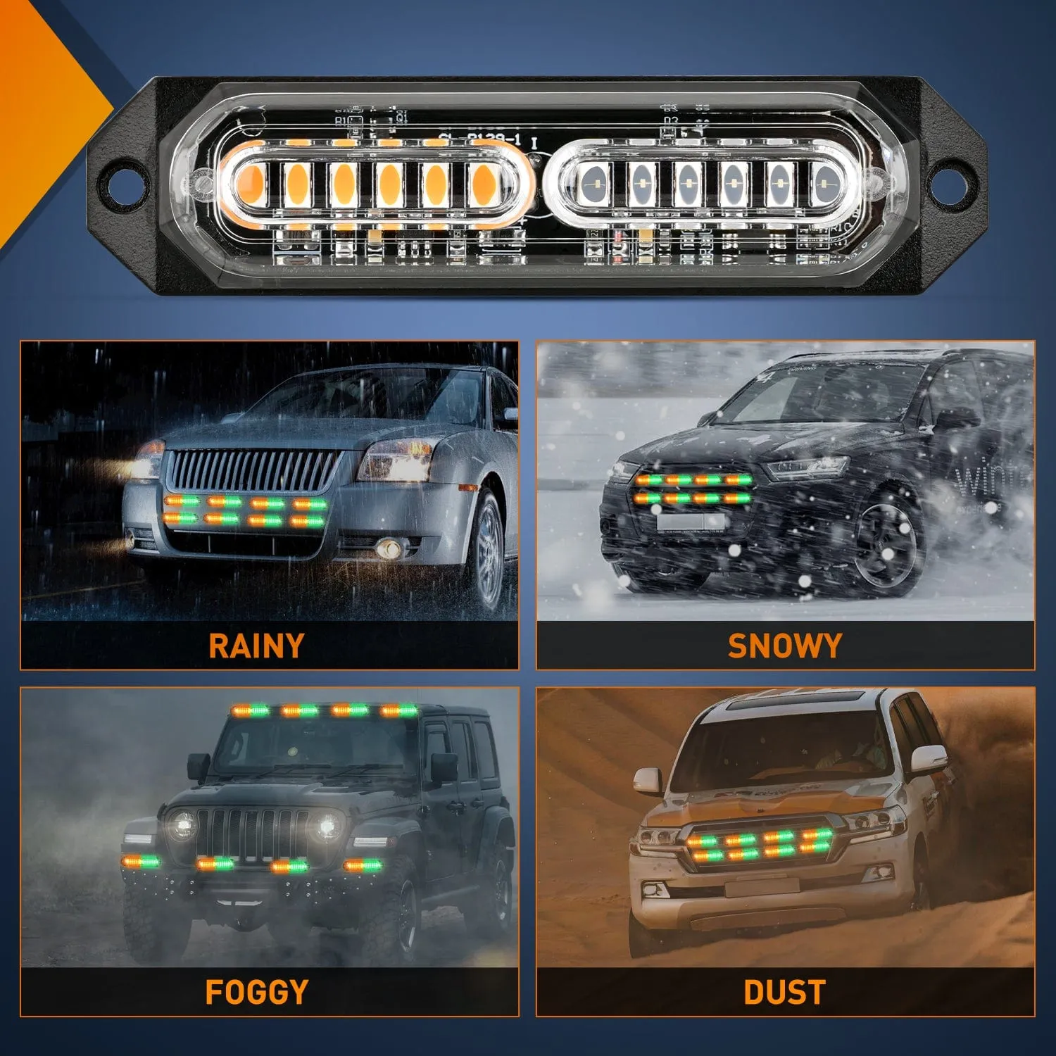 8PCS 12LED Amber Green Emergency Strobe Lights