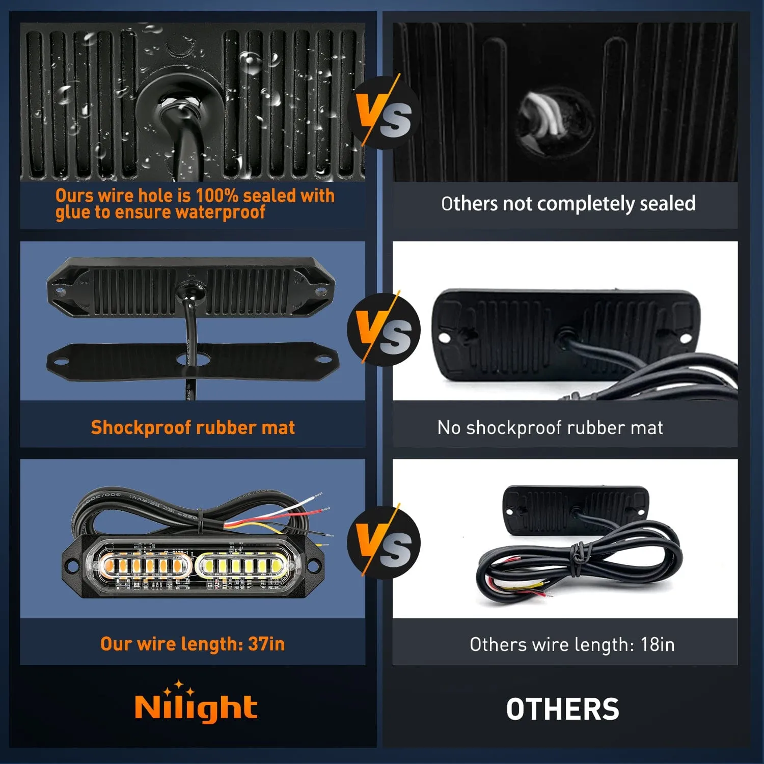 8PCS 12LED Amber White Emergency Strobe Lights