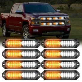 8PCS 12LED Amber White Emergency Strobe Lights