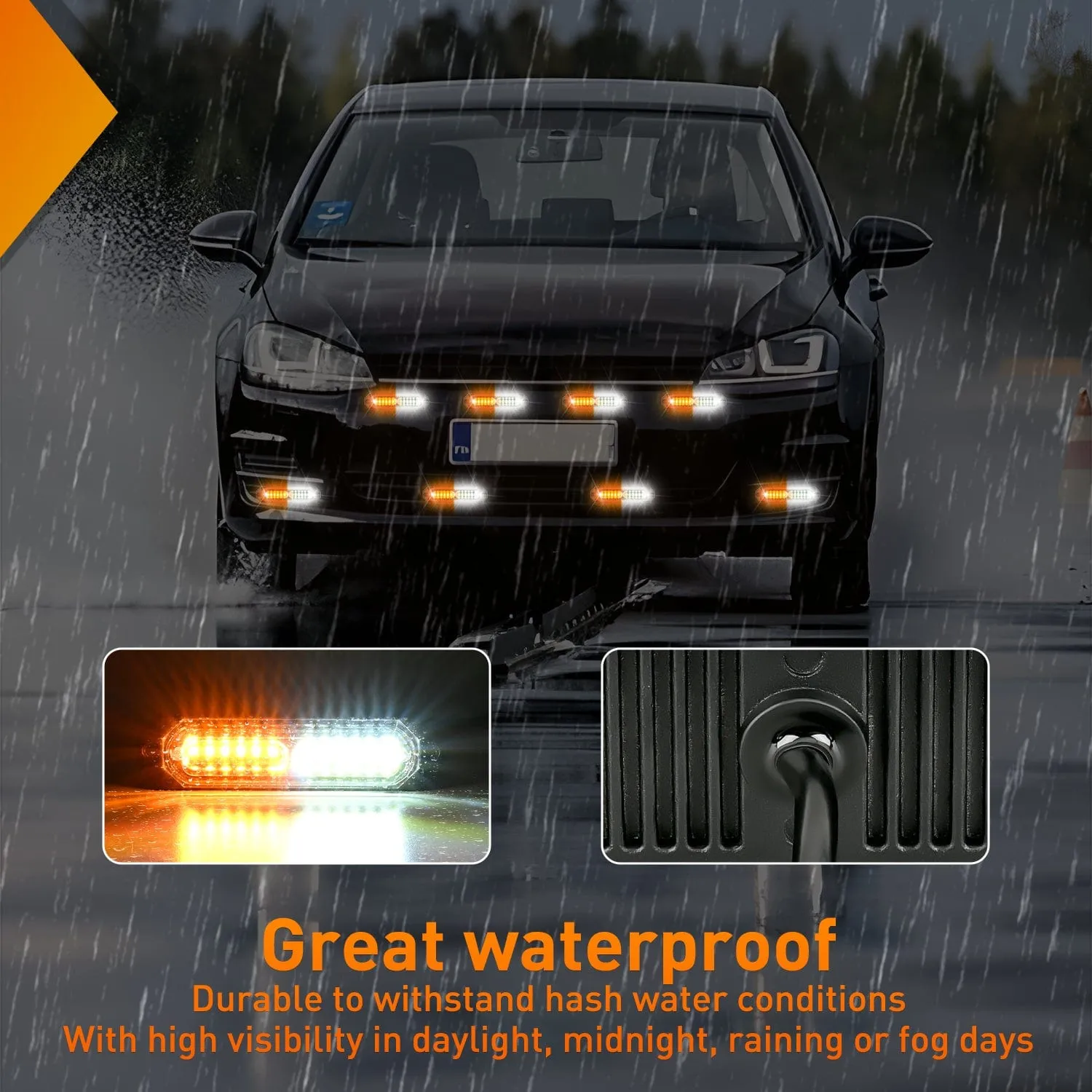8PCS 12LED Amber White Emergency Strobe Lights