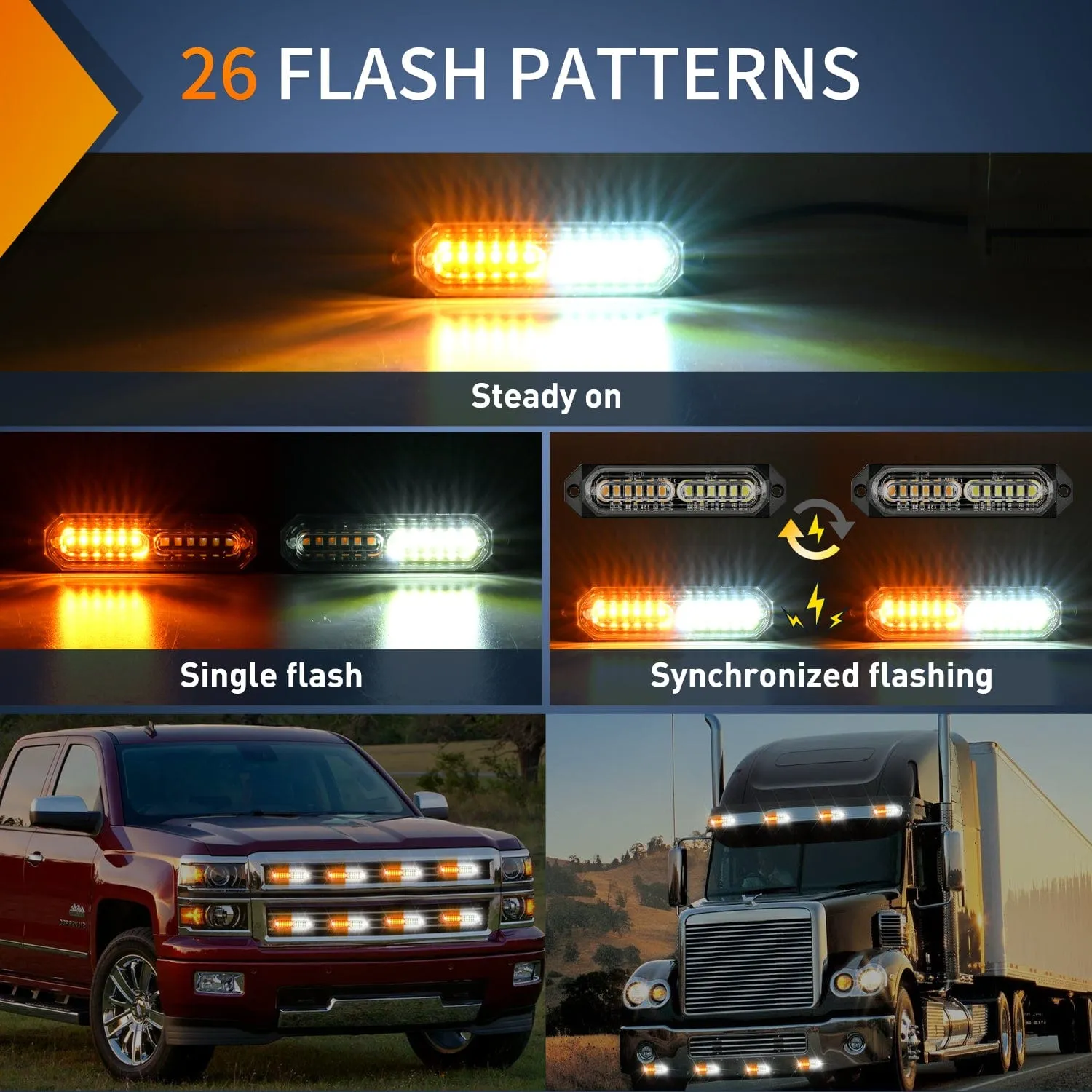8PCS 12LED Amber White Emergency Strobe Lights