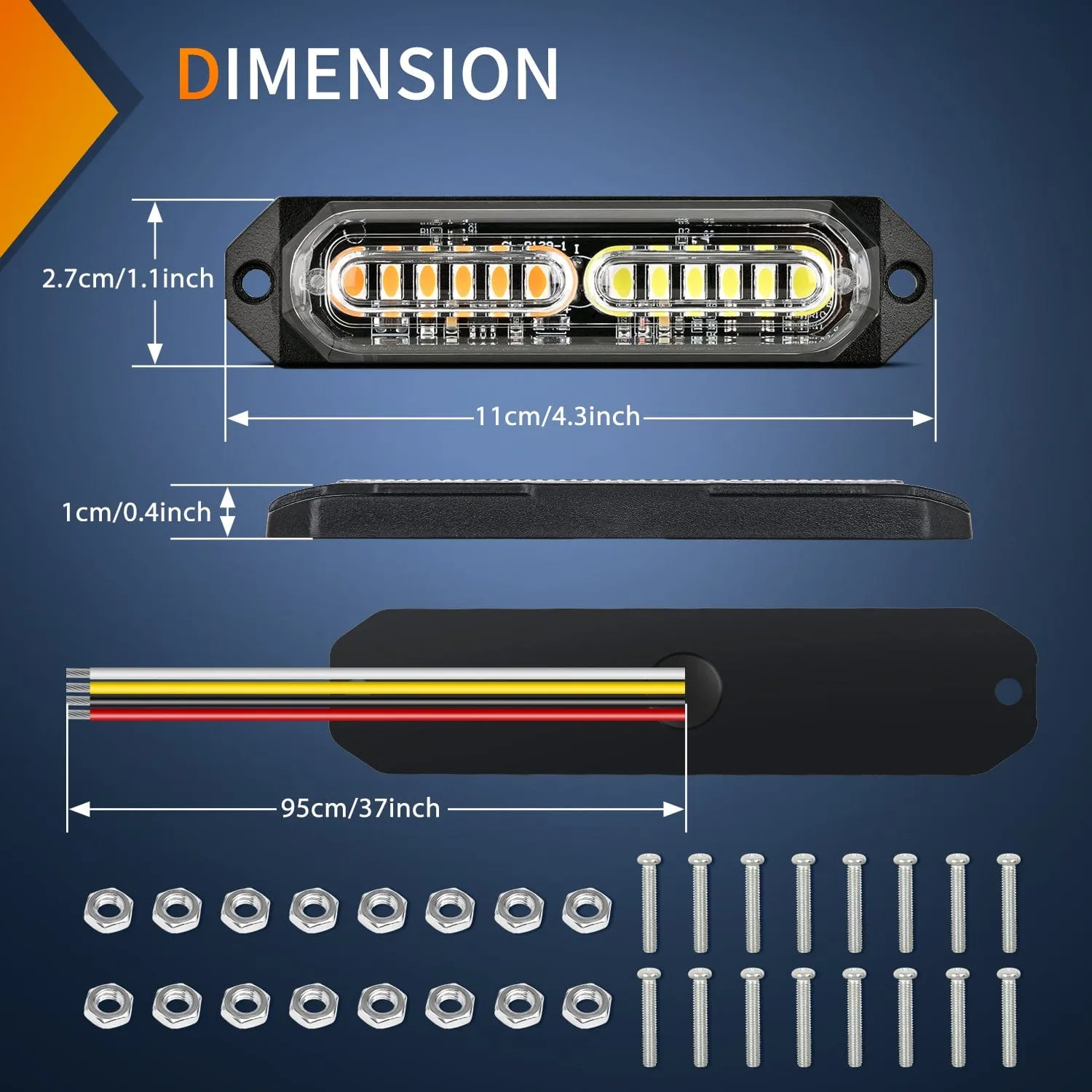 8PCS 12LED Amber White Emergency Strobe Lights