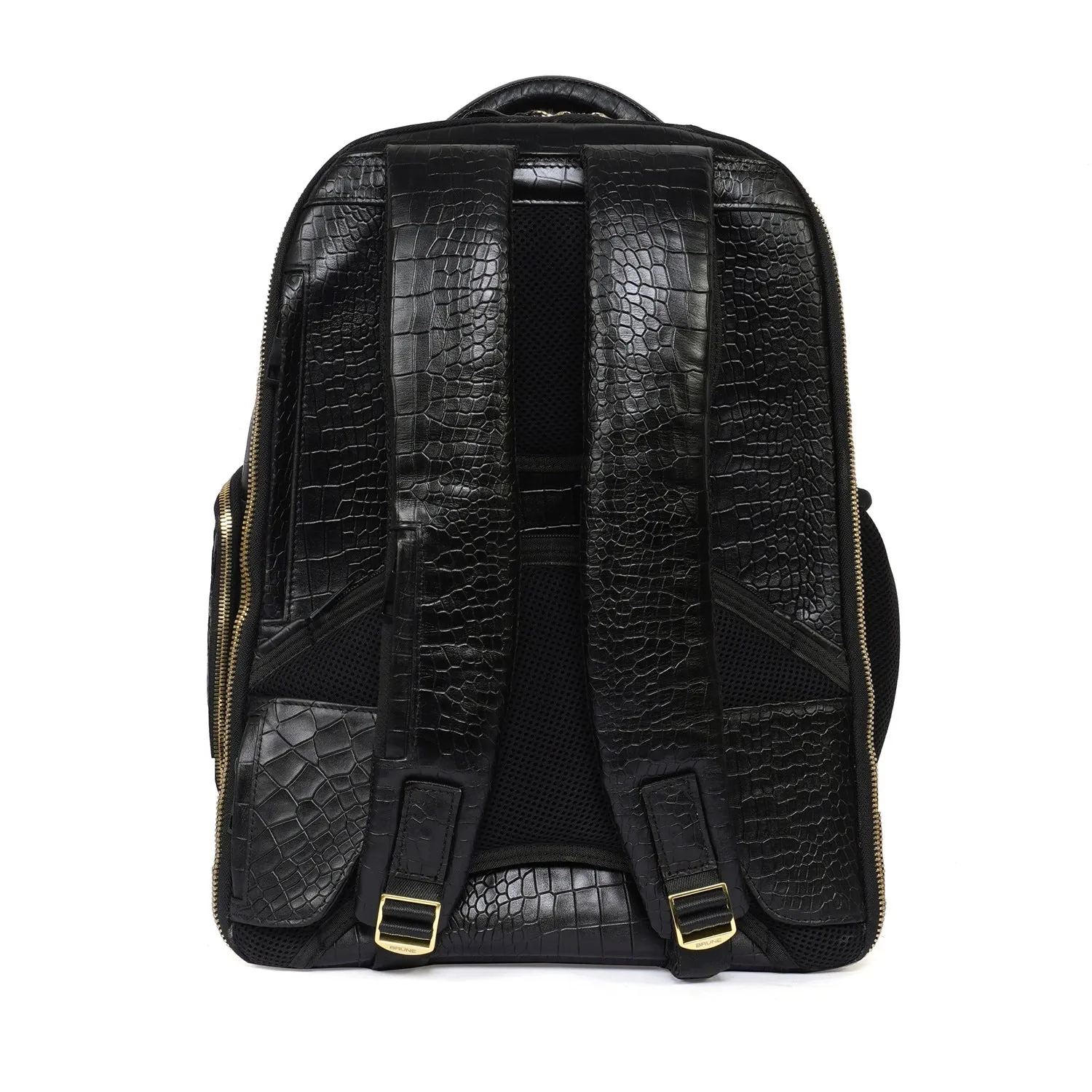 Backpack in Black Leather with Multi-Step Pockets