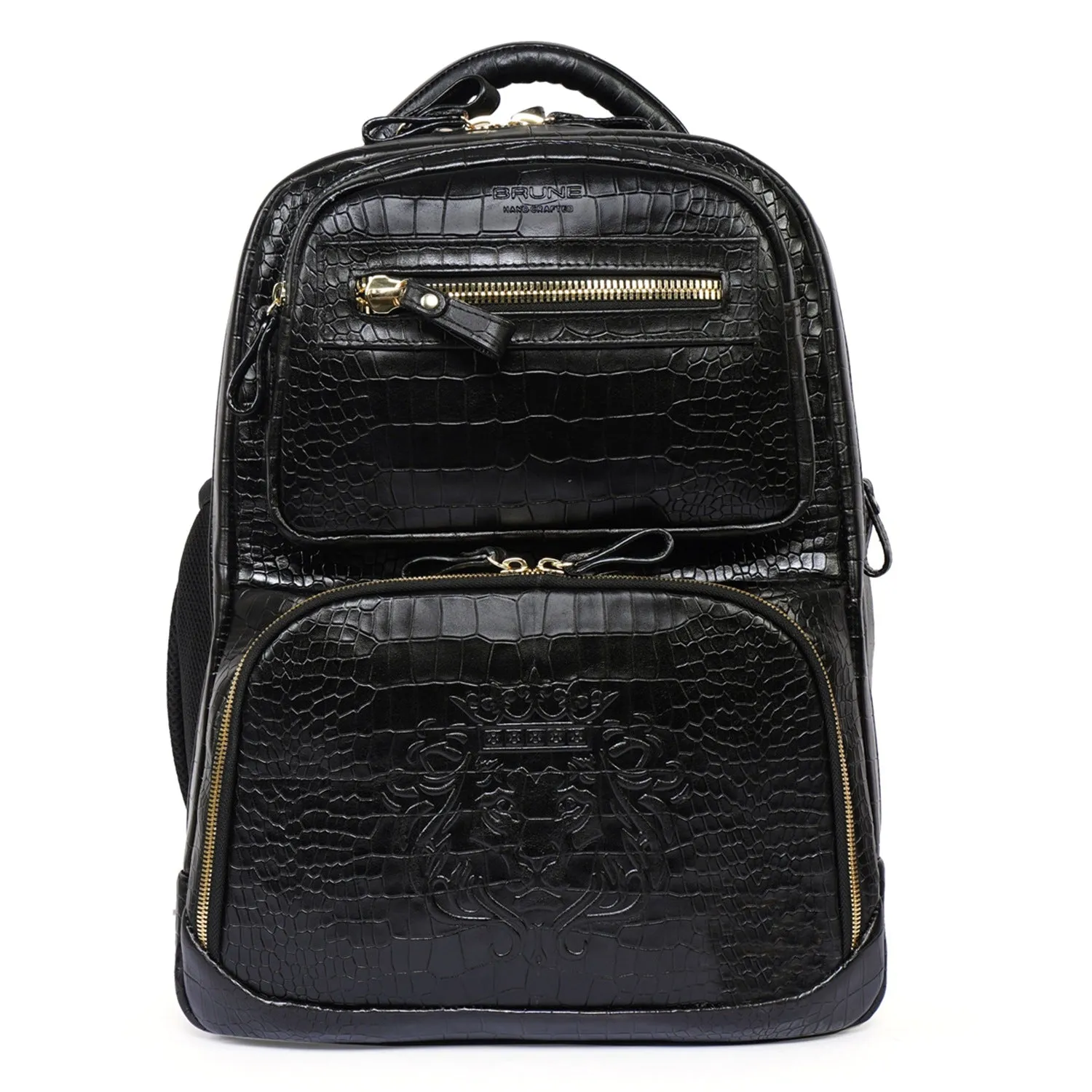 Backpack in Black Leather with Multi-Step Pockets