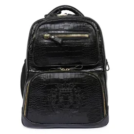 Backpack in Black Leather with Multi-Step Pockets