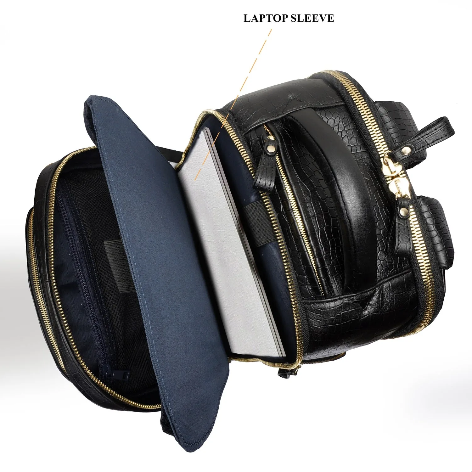 Backpack in Black Leather with Multi-Step Pockets