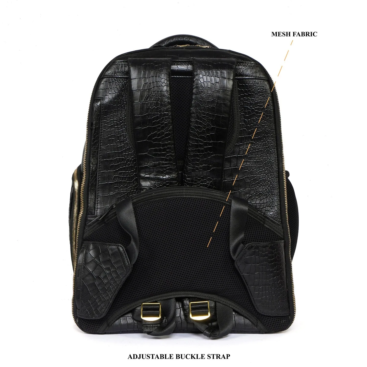 Backpack in Black Leather with Multi-Step Pockets