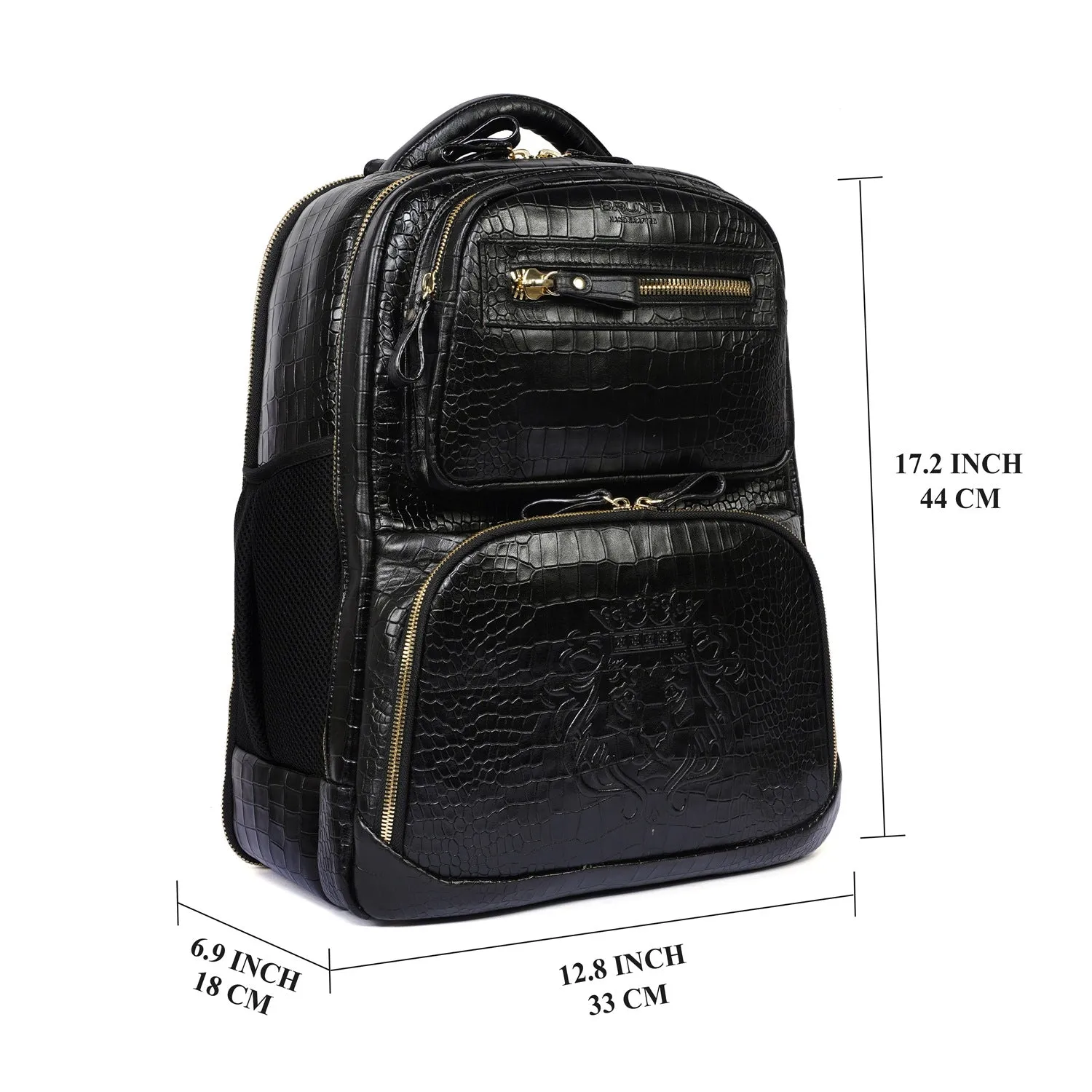 Backpack in Black Leather with Multi-Step Pockets