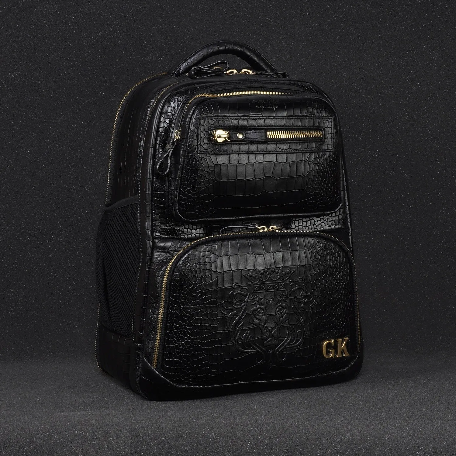 Backpack in Black Leather with Multi-Step Pockets