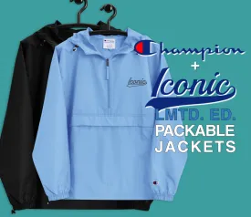 CHAMPION   ROYAL ICONIC. | Retro Embroidered Logo Unisex Hooded Packable Windbreaker Lite Coaches Jacket Blue Vintage Classic