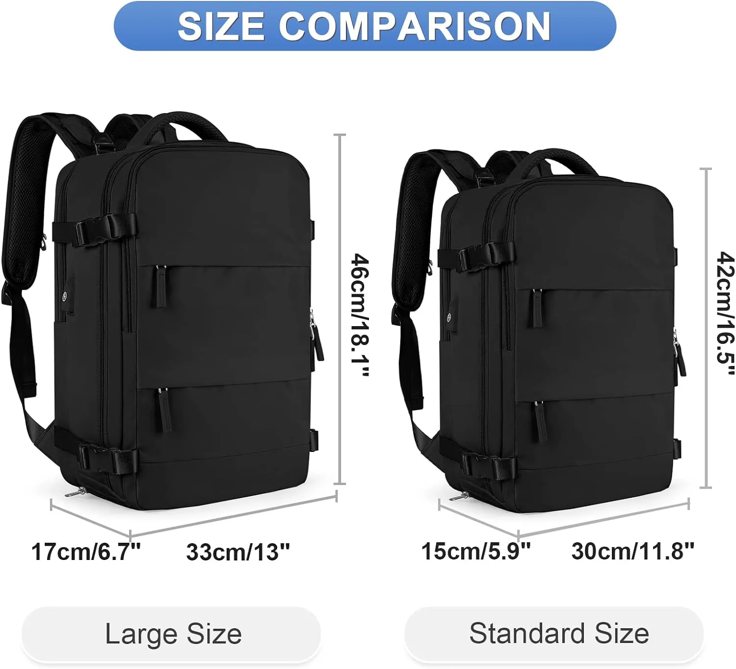 coofay Large Travel Backpack For Women Men Airline Approved Carry On Flight Luggage Waterproof Sports Casual Daypack Small For Hiking Black