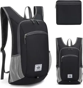 DOJUNS Hiking Backpack 15L Small Travel Backpack Lightweight Foldable Daypack Packable Camping Backpacks for Women Men (Black)