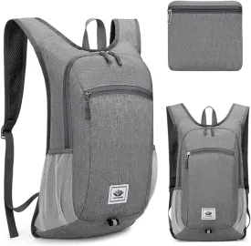 DOJUNS Hiking Backpack 15L Small Travel Backpack Lightweight Foldable Daypack Packable Camping Backpacks for Women Men (Gray)