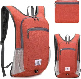 DOJUNS Hiking Backpack 15L Small Travel Backpack Lightweight Foldable Daypack Packable Camping Backpacks for Women Men (Orange)