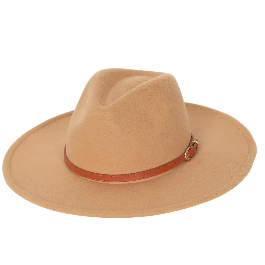 FabSeasons Vintage Wide Brim Beige Fedora Hat with Belt for men