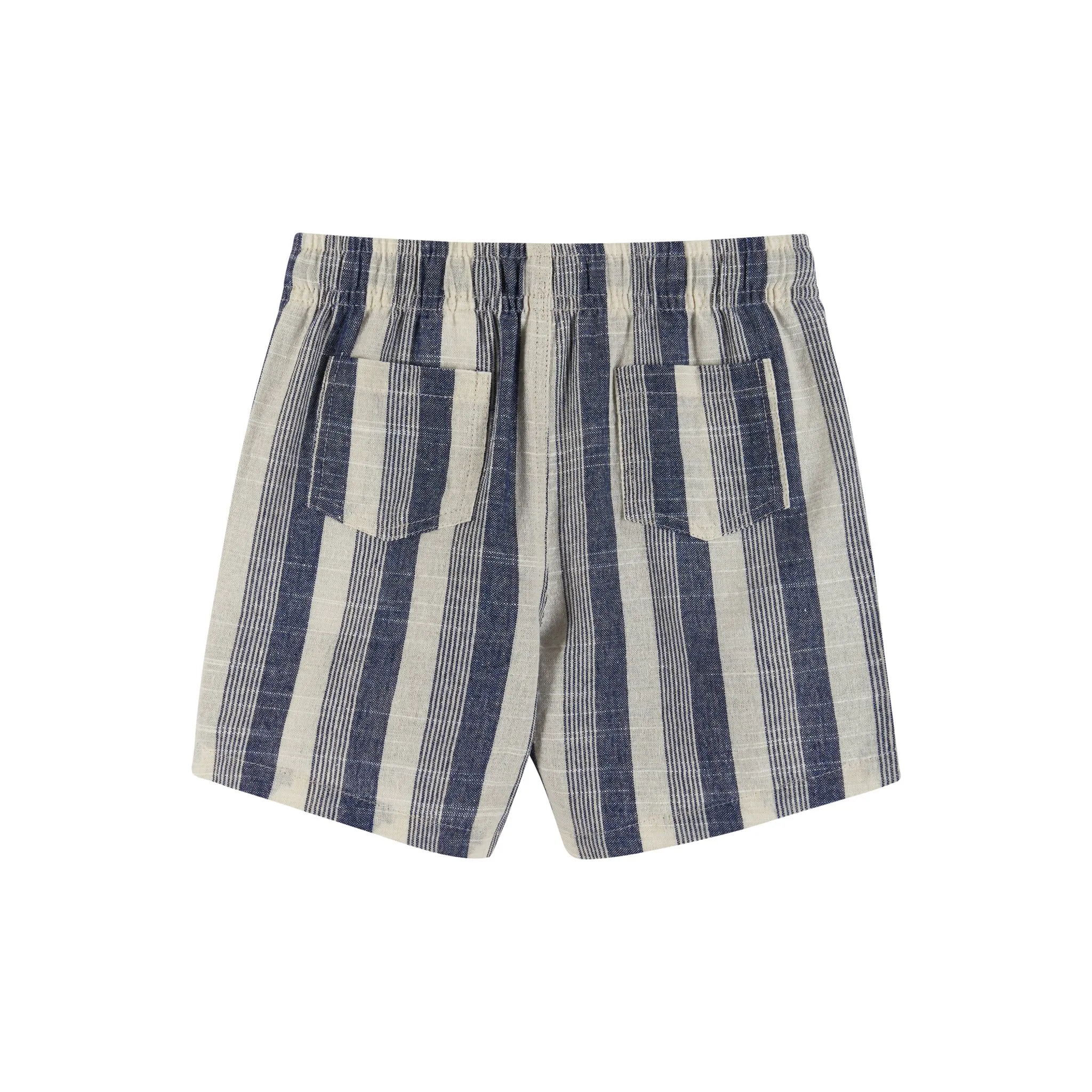 Kids Woven Drawstring Shorts | Blue & Stone Stripes