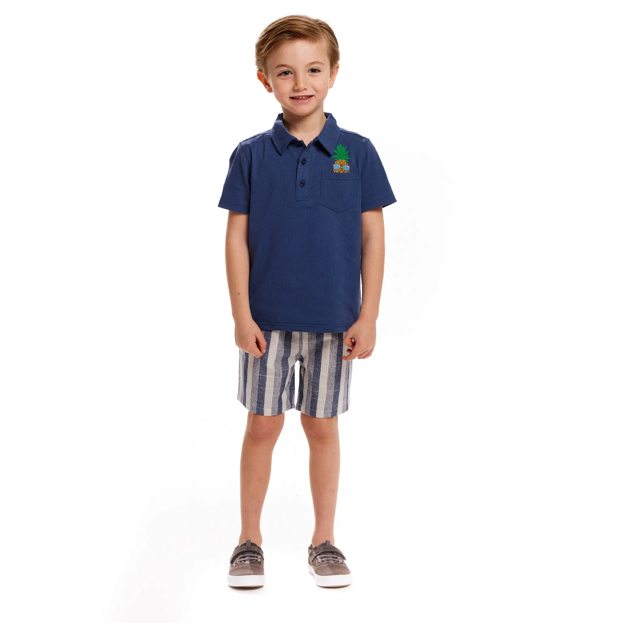 Kids Woven Drawstring Shorts | Blue & Stone Stripes