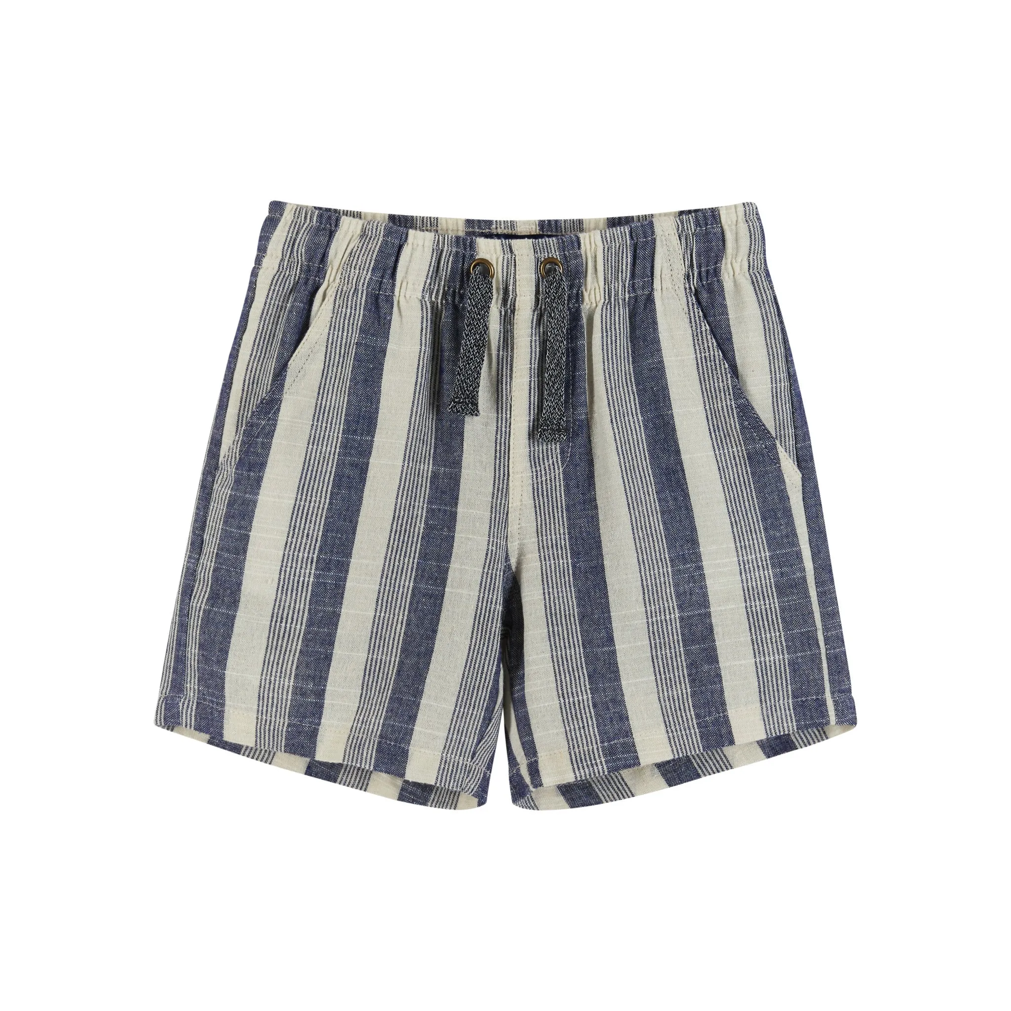 Kids Woven Drawstring Shorts | Blue & Stone Stripes