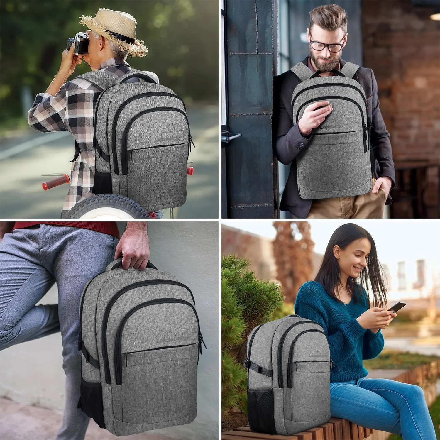 Lapsouno Business Laptop Backpack, Travel Backpack, 15.6 Inch Carry on Backpack, Anti-Theft College School Computer Backpack with USB Port, Gift for Men Women, Grey