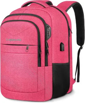 Lapsouno Travel Laptop Backpack, 15.6 Inch Travel Laptop Backpack, Water Resistant Casual Hiking Daypack, Computer Bag with USB Port, College School Business Backpack for Women, Pink