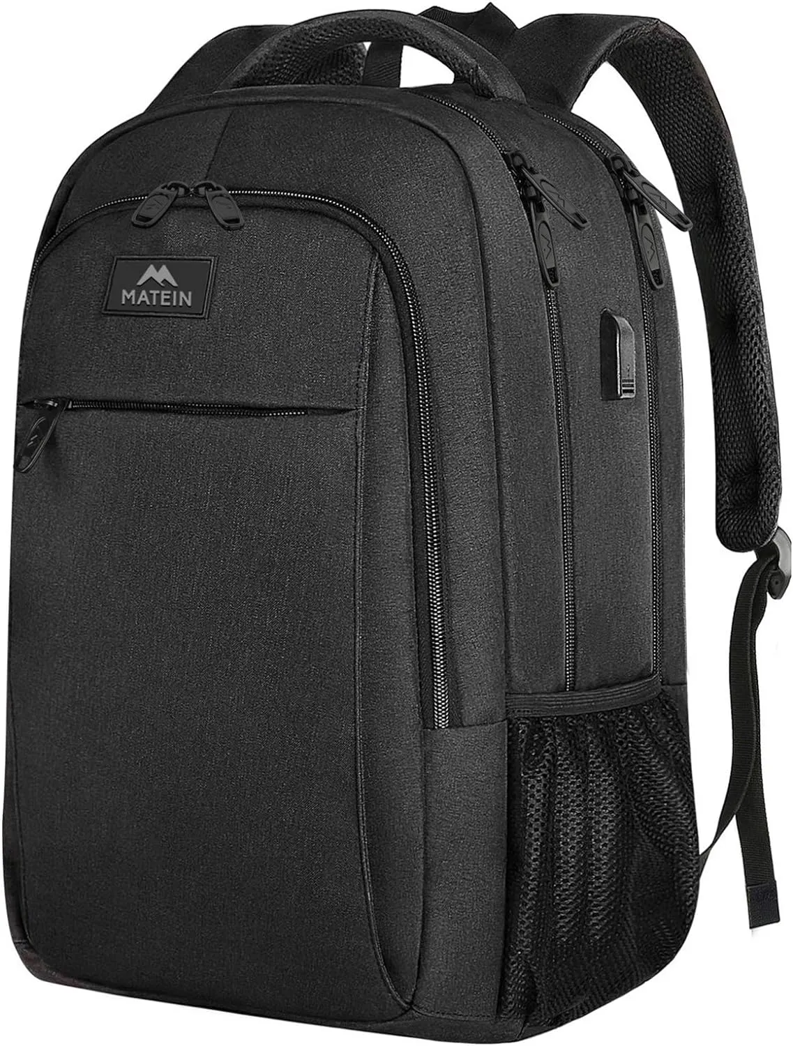 MATEIN Business Laptop Backpack, 15.6 Inch Travel Laptop Bag Rucksack with USB Charging Port, Water-Resistant Bag Daypack for Work College Computer Men Women Backpack, Black