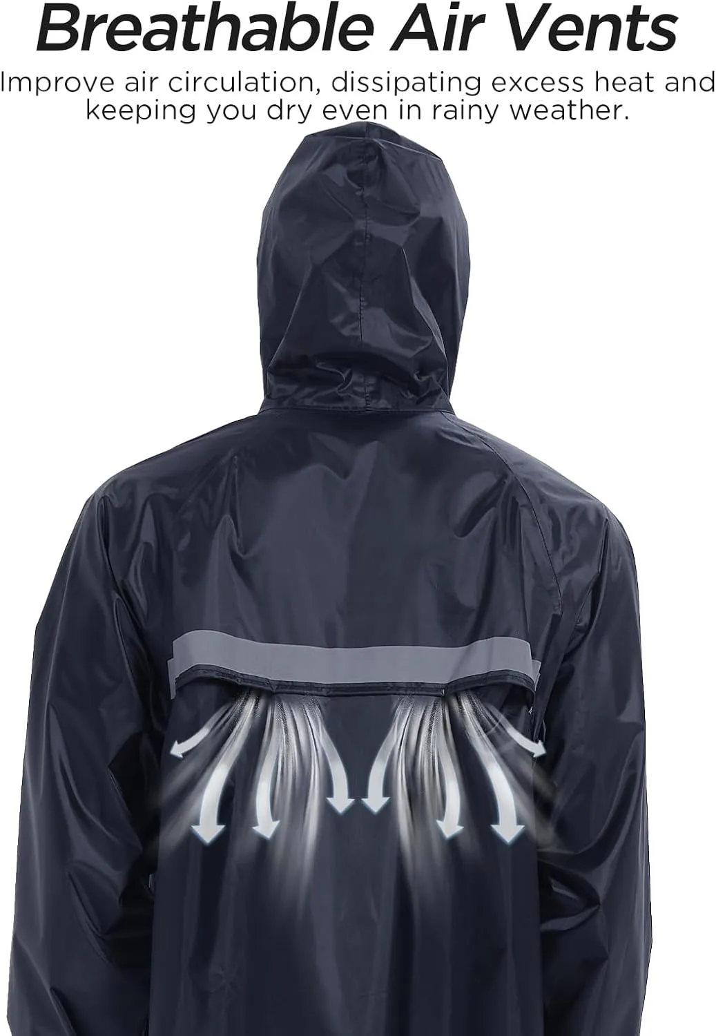 Mens Long Safety Rain Coats with Air Vents Reflective Stripes Waterproof Packable Rain Jacket with Hood Lightweight