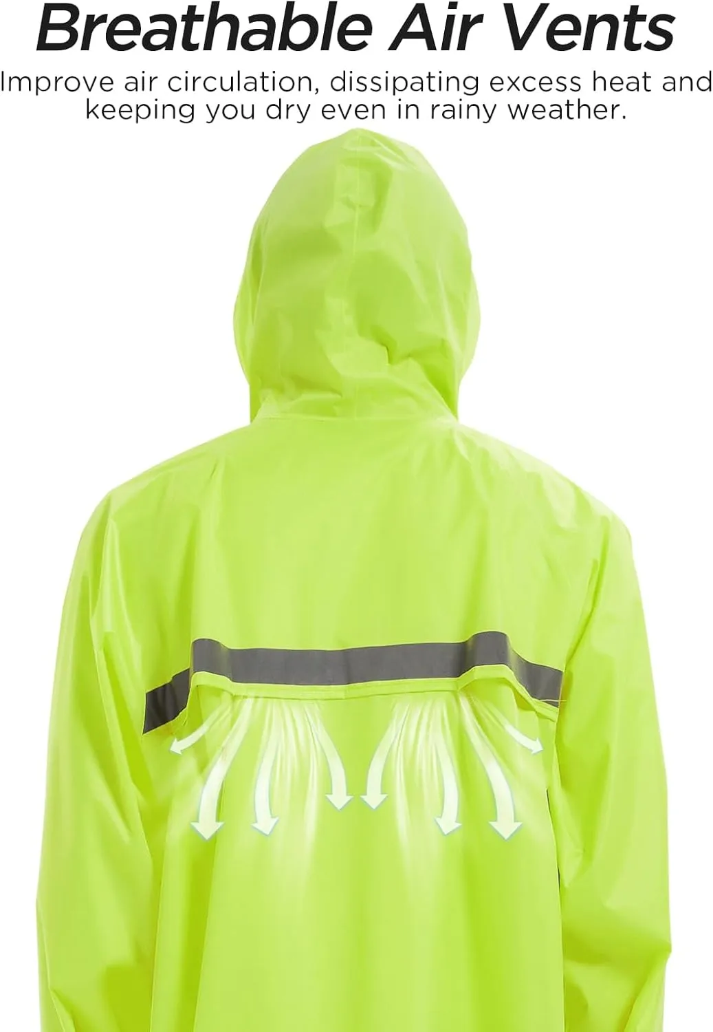 Mens Long Safety Rain Coats with Air Vents Reflective Stripes Waterproof Packable Rain Jacket with Hood Lightweight
