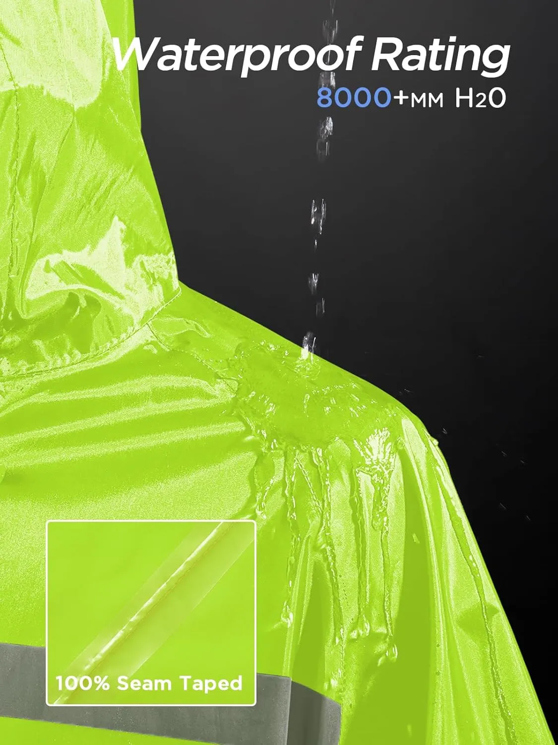 Mens Long Safety Rain Coats with Air Vents Reflective Stripes Waterproof Packable Rain Jacket with Hood Lightweight