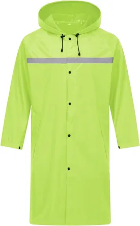 Mens Long Safety Rain Coats with Air Vents Reflective Stripes Waterproof Packable Rain Jacket with Hood Lightweight