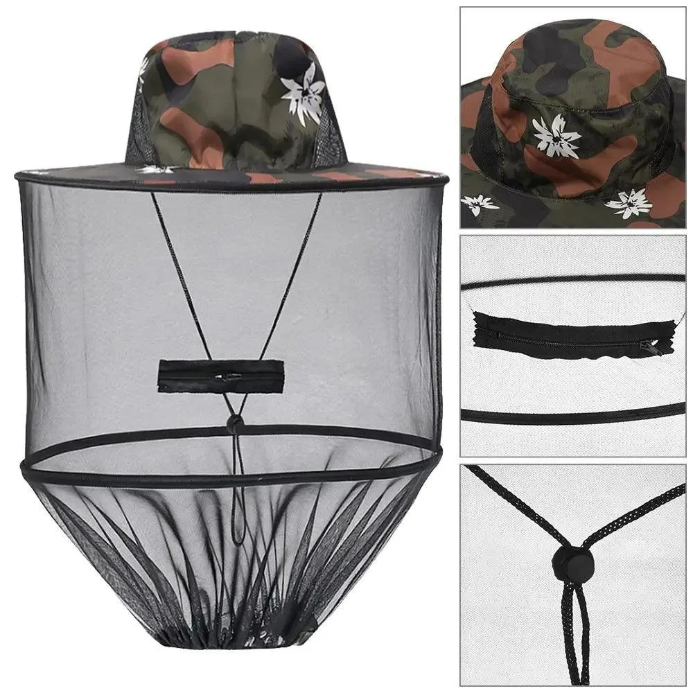 Mosquito Head Net Hat, Adjustable, Lightweight, Comfortable, Insect & Bee Protection, Sunshade, Ideal for Outdoor Fishing & Camping, Polyester