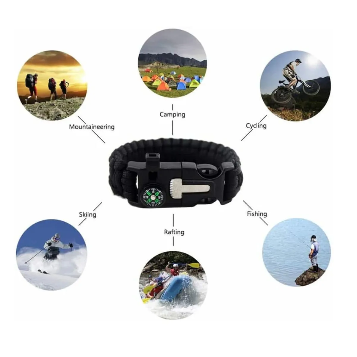 Paracord Multi-functional 5 in 1 Survival Bracelet - Pack of 4 Assorted Colours