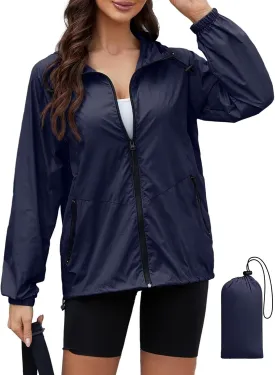 Rain Jacket Women Waterproof Lightweight Jacket With Hood Packable Raincoat With Pocket S-XXL