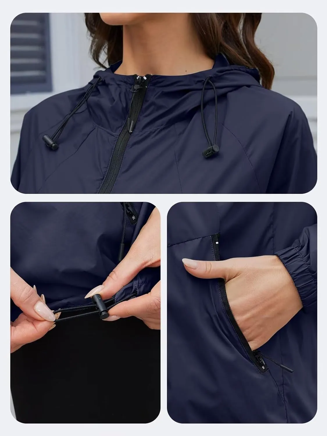 Rain Jacket Women Waterproof Lightweight Jacket With Hood Packable Raincoat With Pocket S-XXL