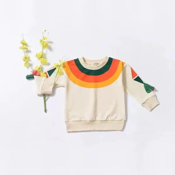 Rainbow Tassel Pattern Baby Little Girl Top Jumper