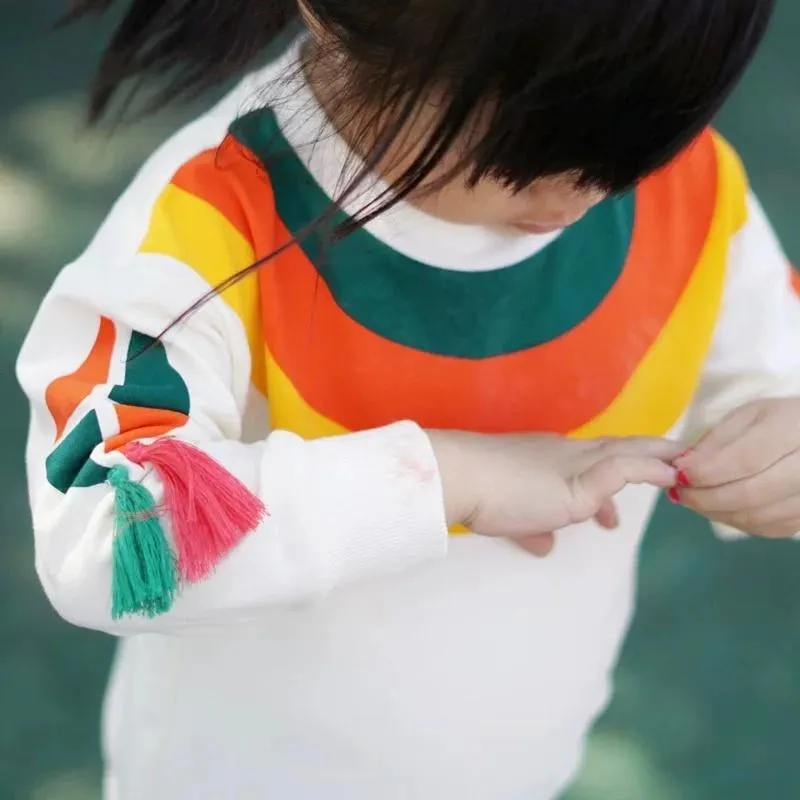 Rainbow Tassel Pattern Baby Little Girl Top Jumper