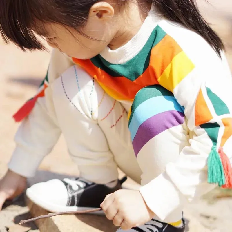 Rainbow Tassel Pattern Baby Little Girl Top Jumper