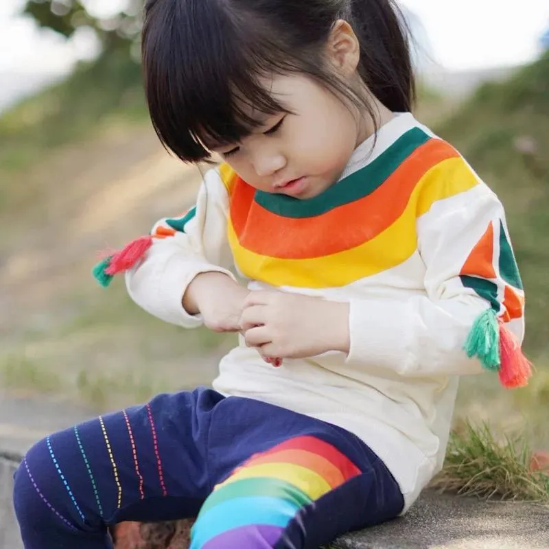 Rainbow Tassel Pattern Baby Little Girl Top Jumper